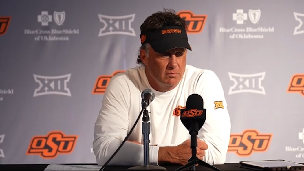 Cowboys Head Coach Mike Gundy Reacts After Oklahoma State’s 69-3 Loss to Oregon