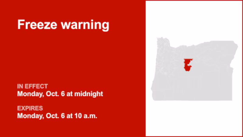 Central Oregon under a freeze warning Monday – temperatures at a low of 25