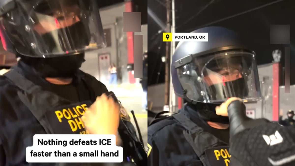 Oregon Protester Mocks DHS Official With Miniature Hand Gag: ‘Way to Go Portland!’