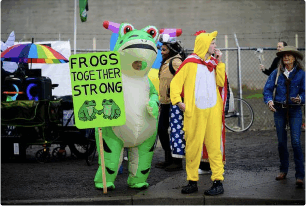 Portland’s Protest Frogs Are Dead Serious About Absurdity